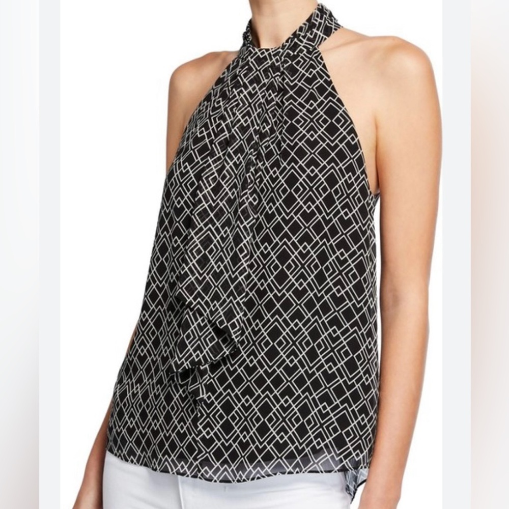 NWT JOIE
Leikyn B Black & White Ruffle Draped Silk Halter Top - Size Smallll